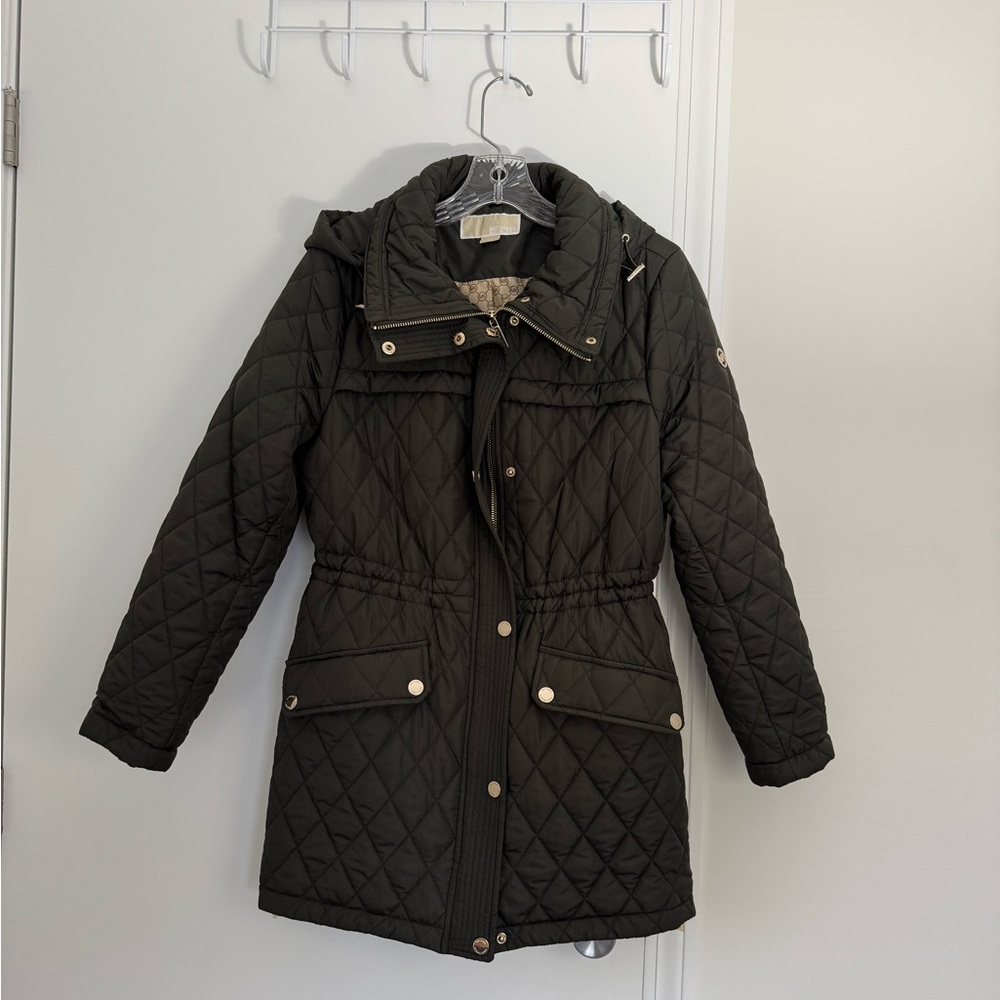 Michael Kors Quilted Puffer Jacket in Dark Green